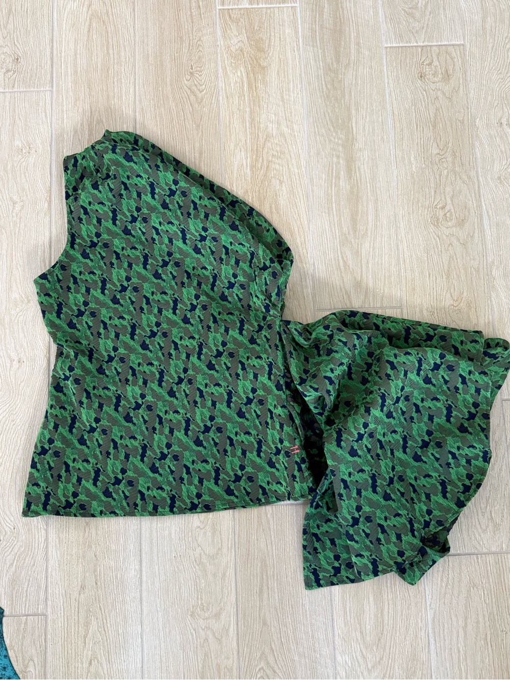 Noble 31 Green Jacquard One Shoulder Top Made in USA M